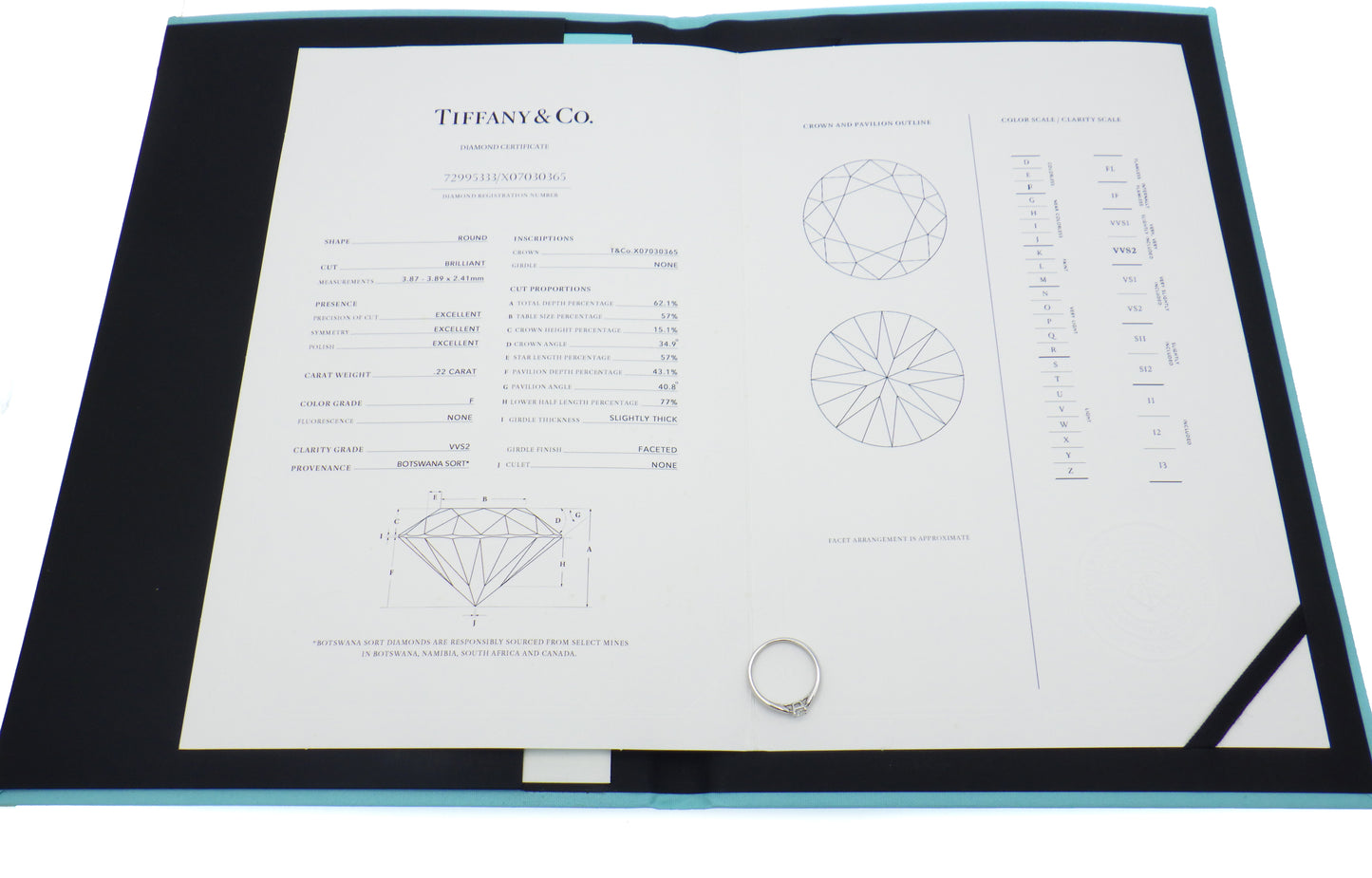 Tiffany & Co. Tiffany Harmony Solitaire Setting Diamond 0.22ct Round Brilliant Engagement Ring in Platinum Pt950 - EU:49 / IT:9 / US:4.75