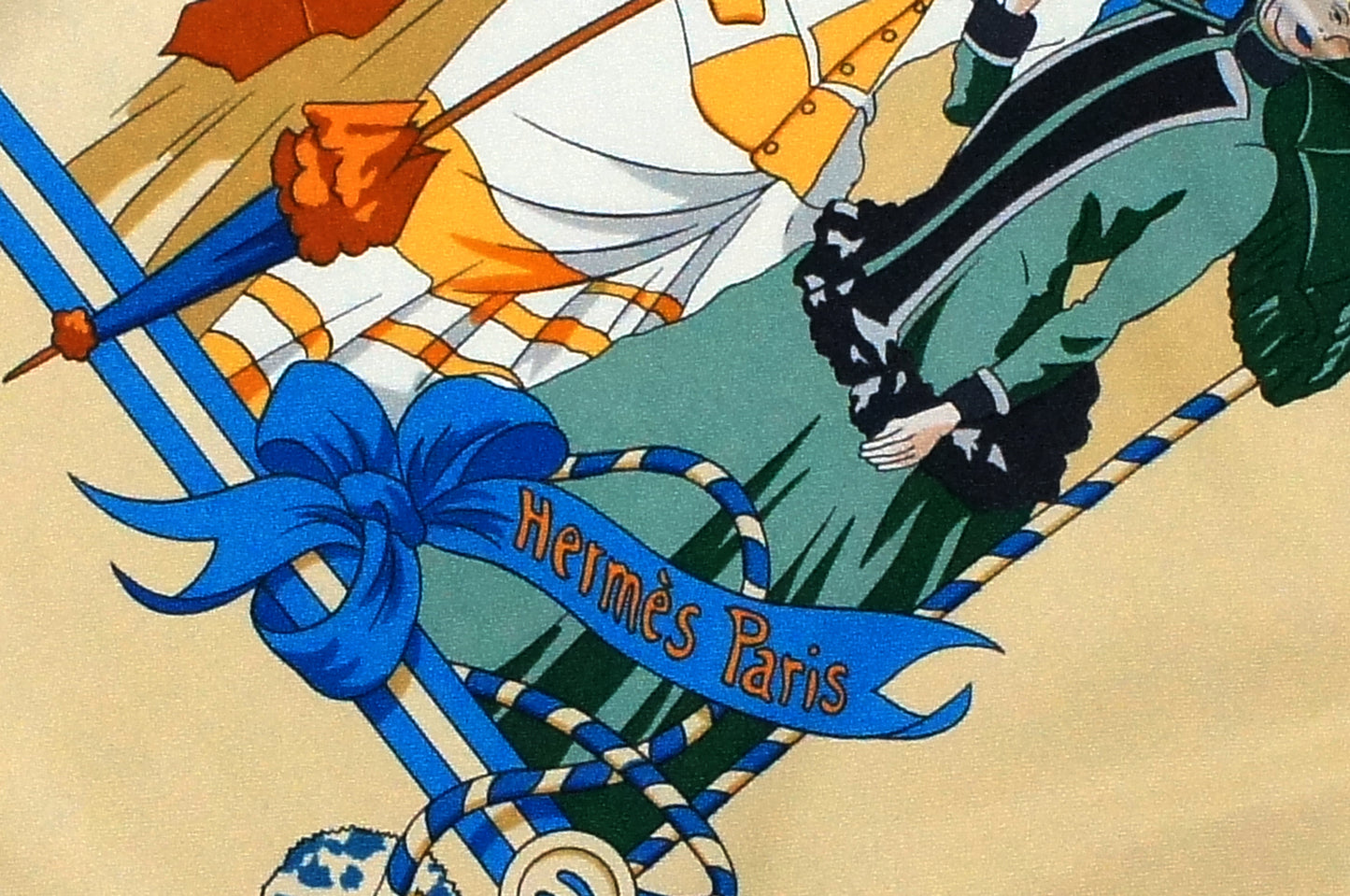 Hermes Carre 90 "Ombrelles et Parapluie" Silk Scarf in Beige and Multicolor