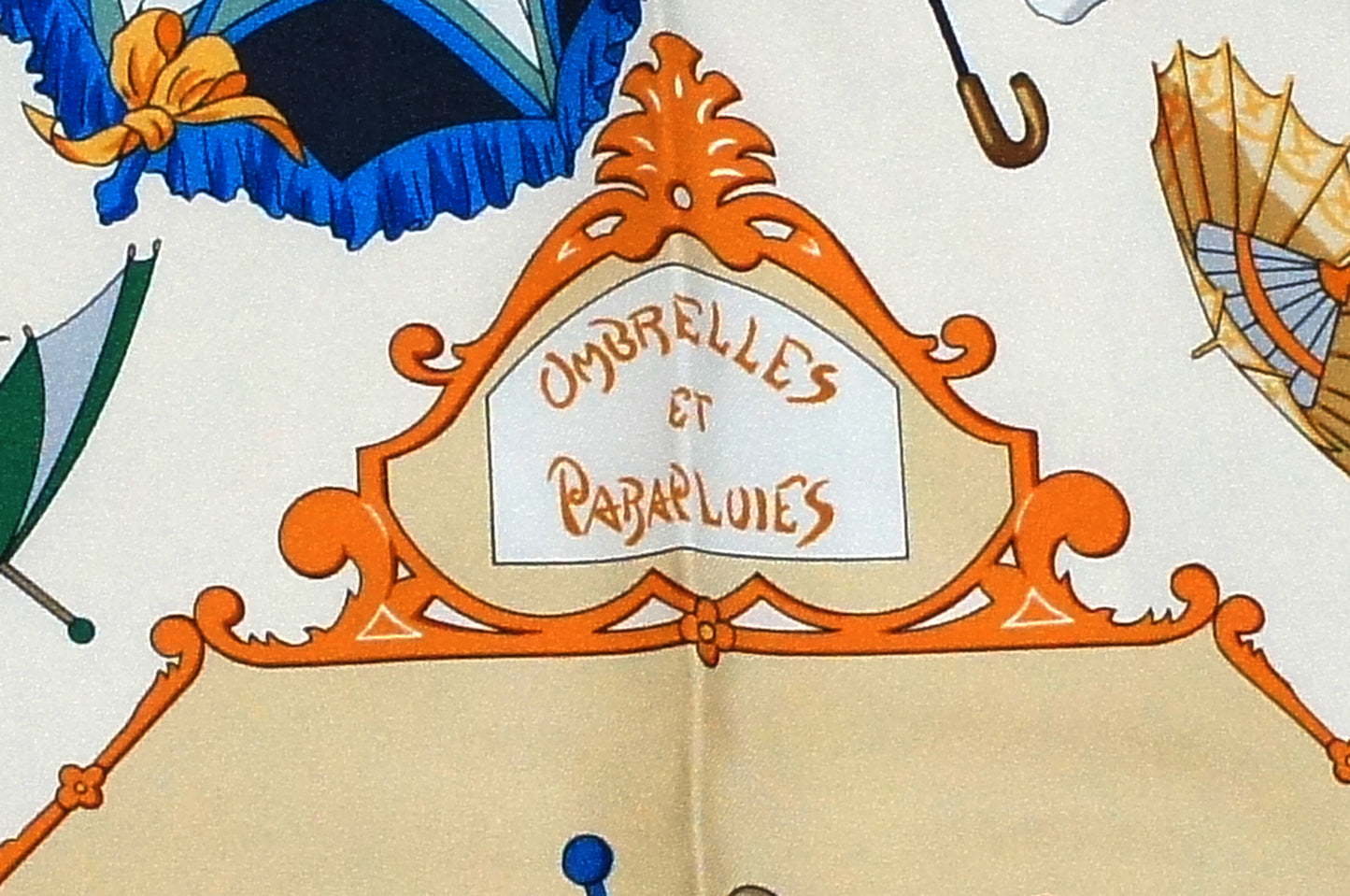 Hermes Carre 90 "Ombrelles et Parapluie" Silk Scarf in Beige and Multicolor