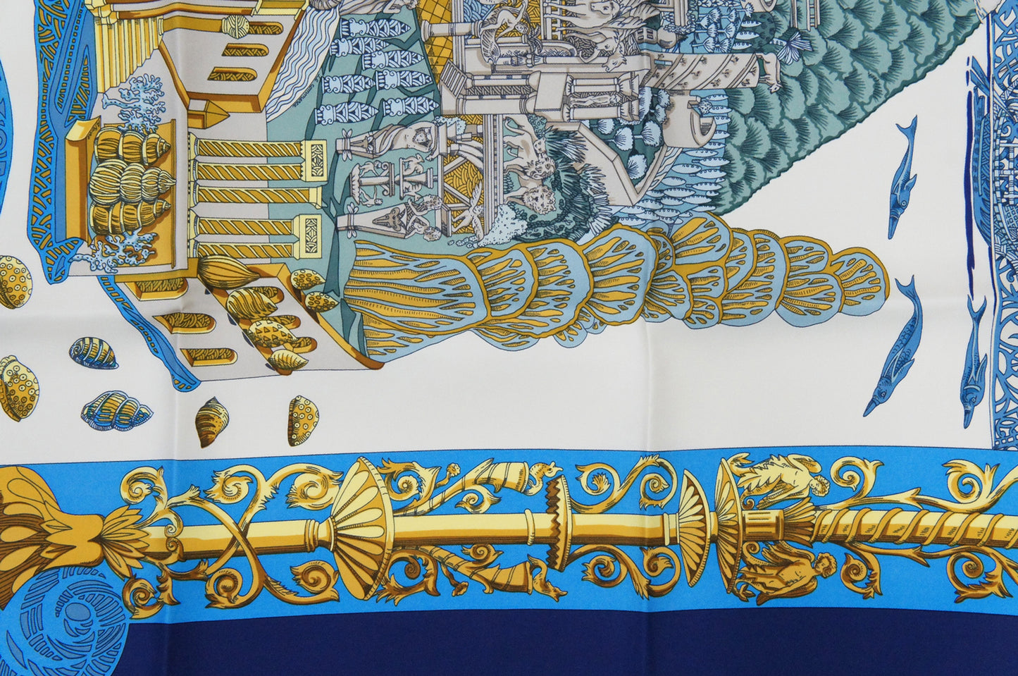 Hermes Carre 90 "L'Atlantide" Silk Scarf in Navy Blue and Multicolor
