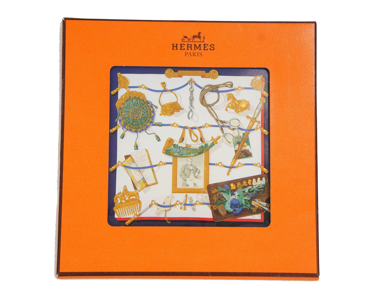 Hermes Carre 90 "Memoire d'Hermes" Silk Scarf in Navy and Multicolor / Free shipping