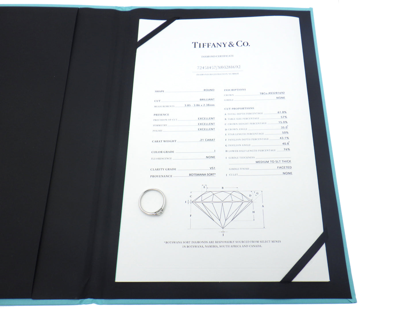 Tiffany & Co. Tiffany Harmony Solitaire Setting Diamond 0.21ct Round Brilliant Engagement Ring in Platinum Pt950 - EU:51/ IT:11/ US:5.75