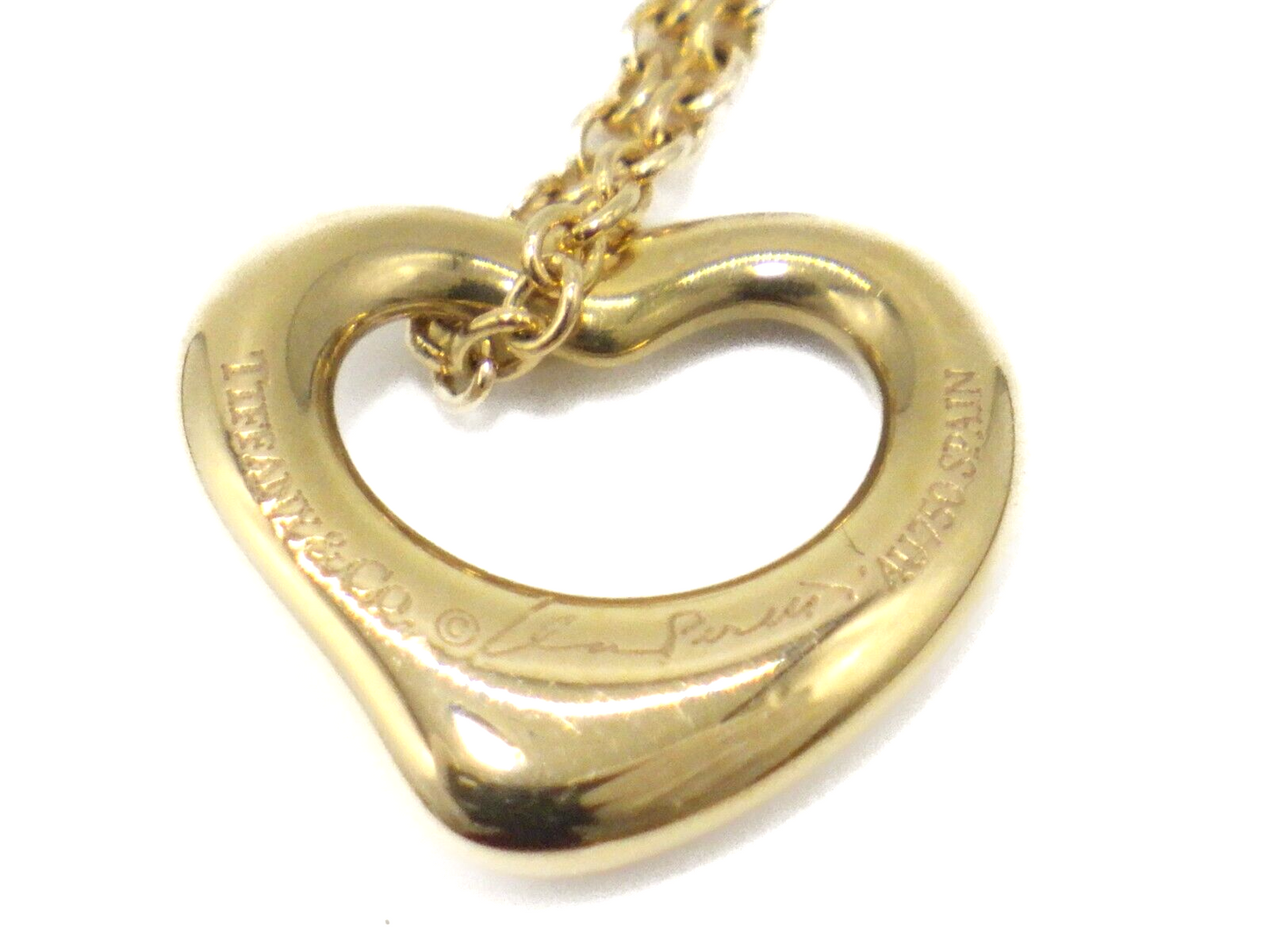 TIFFANY&Co. 18K Gold Elsa Peretti Open Heart Pendant Necklace