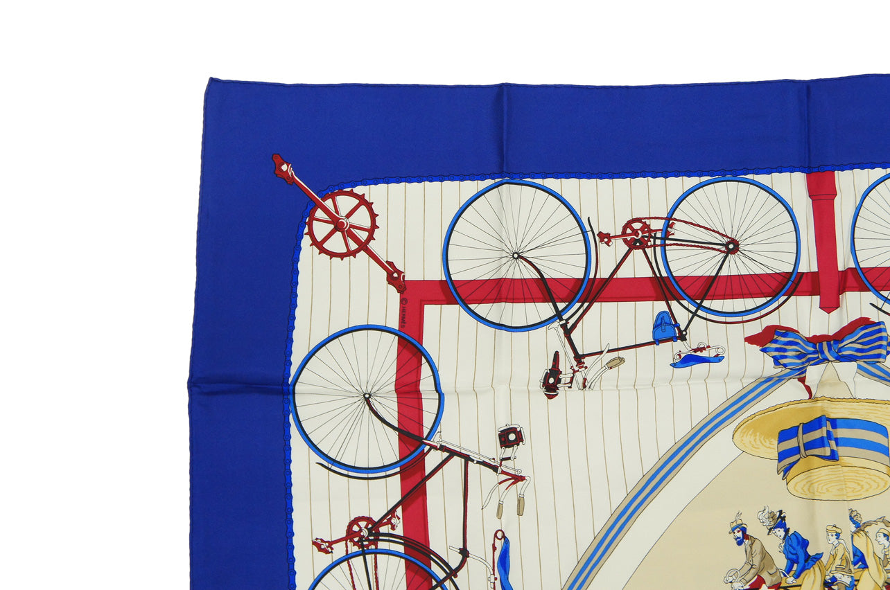 Hermes Carre 90 "Les Becanes" Silk Scarf in Blue and Multicolor