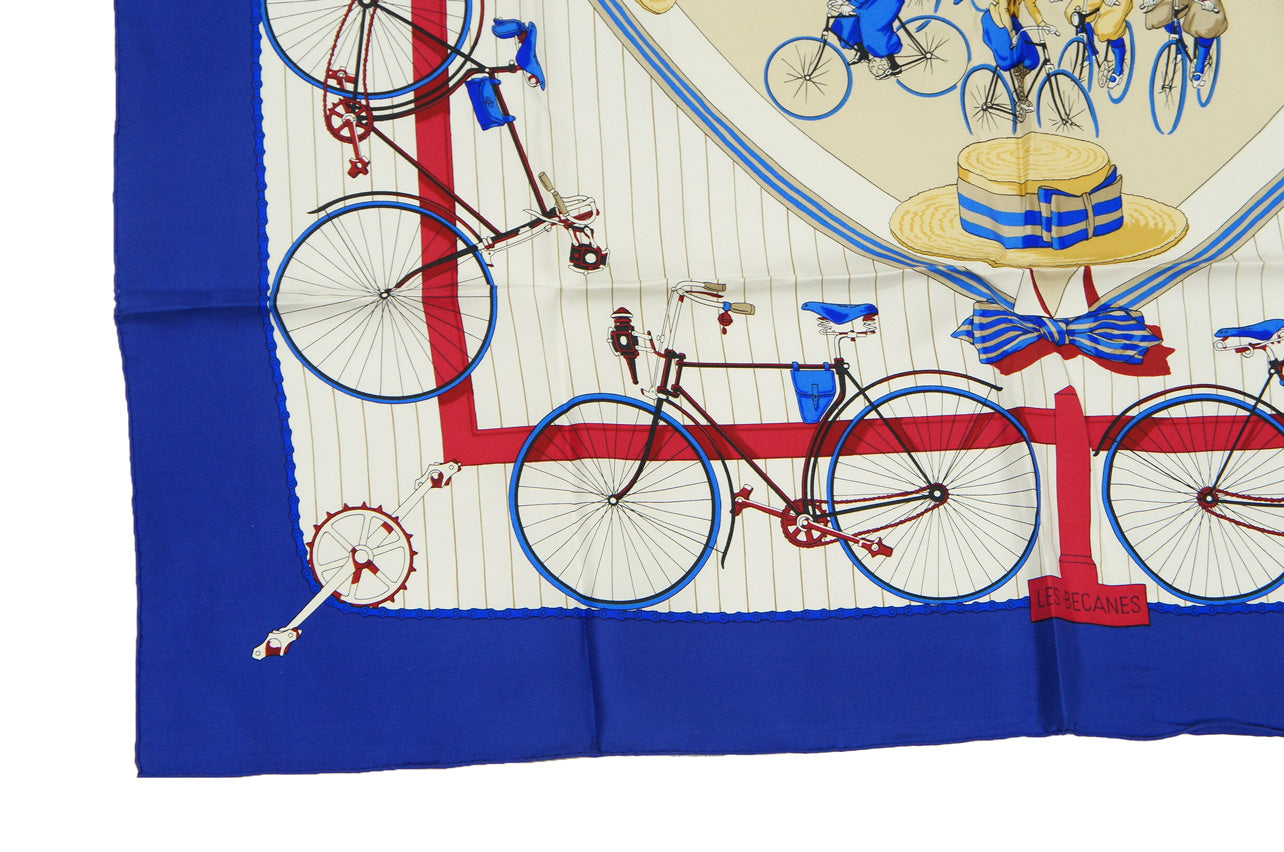 Hermes Carre 90 "Les Becanes" Silk Scarf in Blue and Multicolor