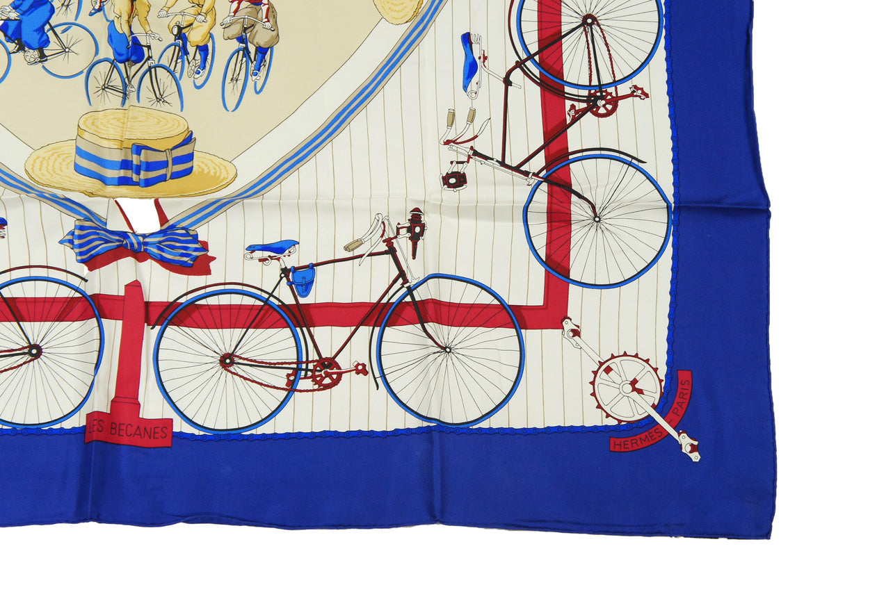 Hermes Carre 90 "Les Becanes" Silk Scarf in Blue and Multicolor