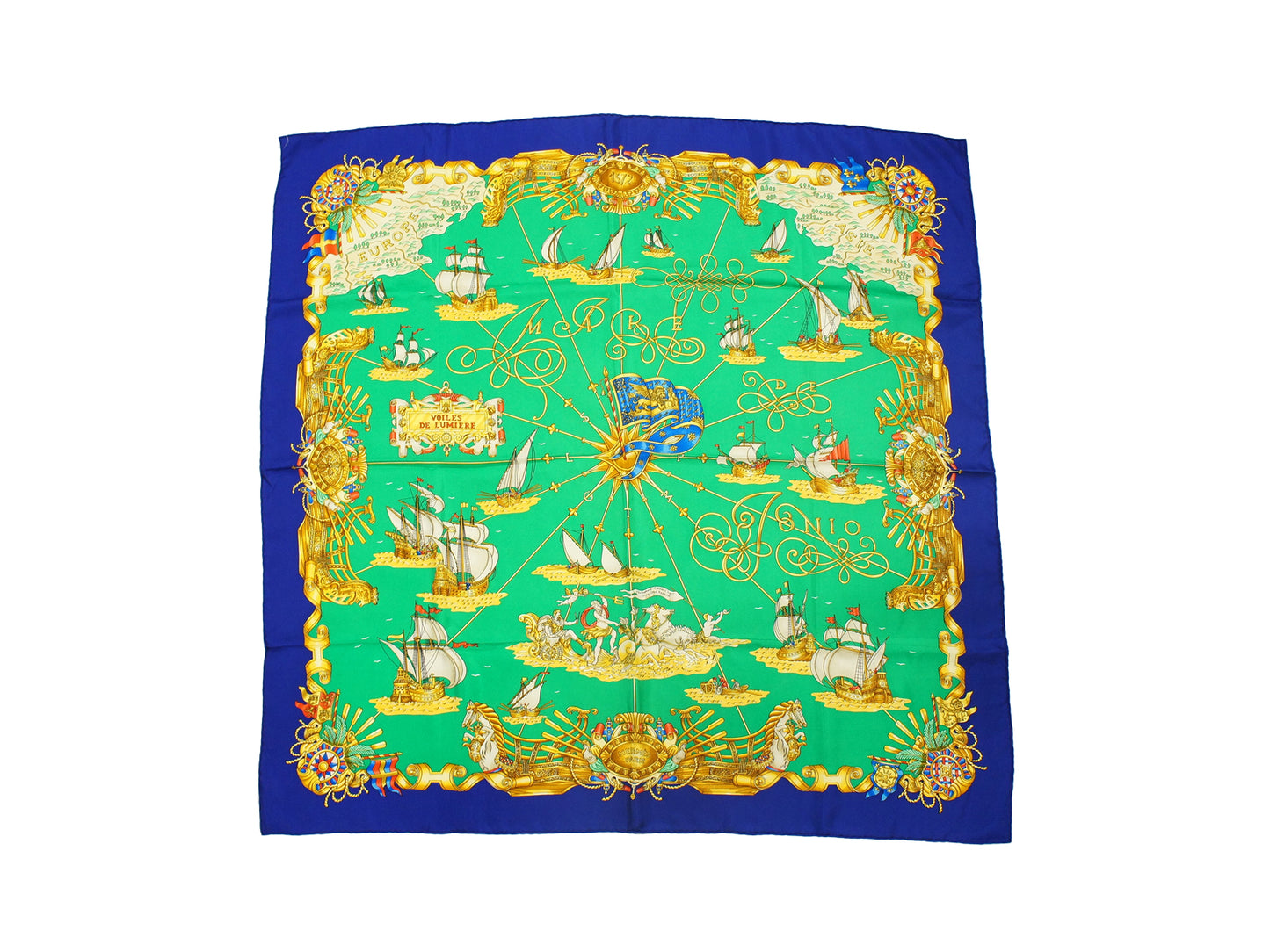 Hermes Carre 90 "Voiles De Lumiere" Silk Scarf in Blue and Multicolor