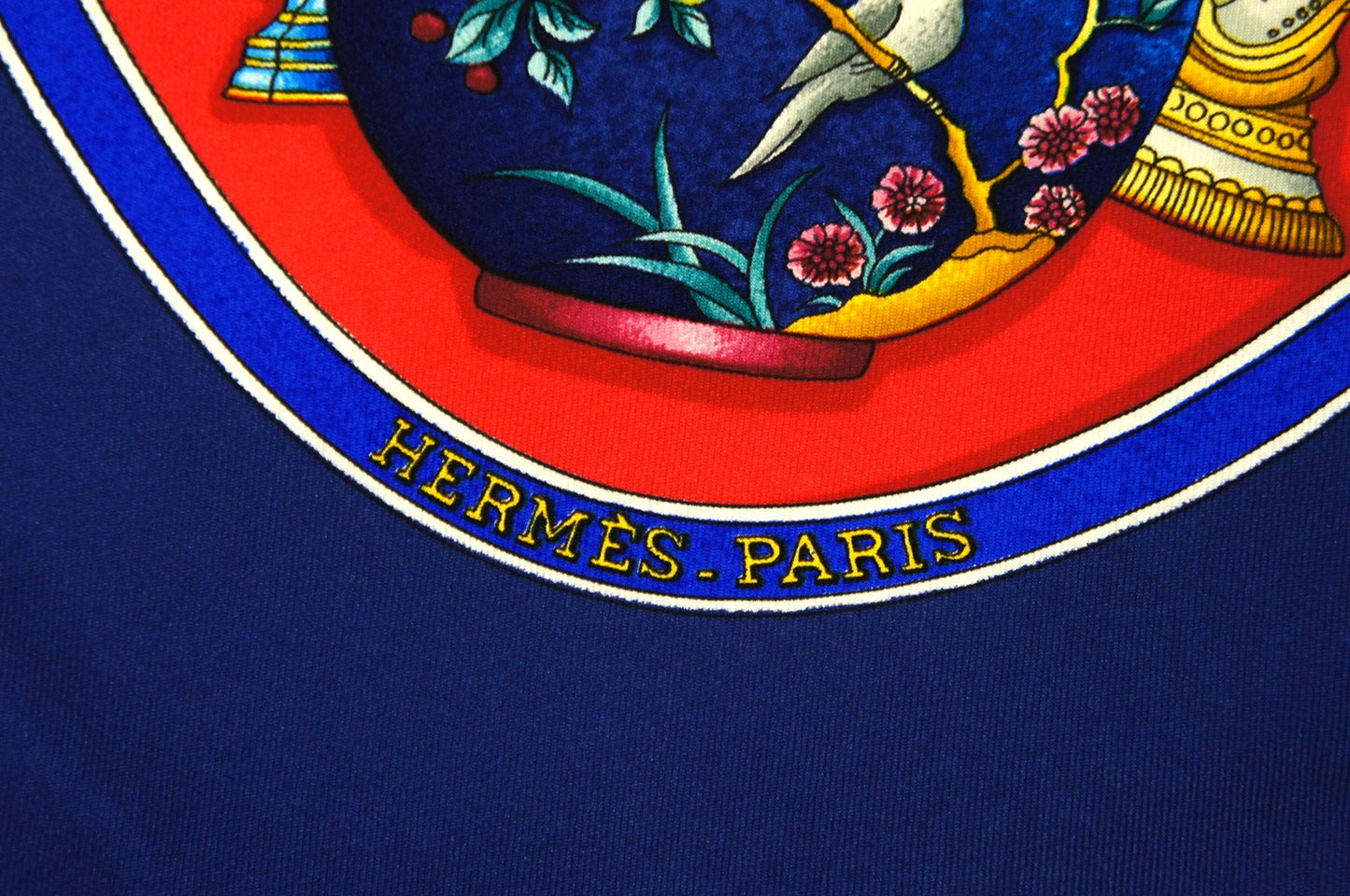 Hermes Carre 90 Qu'importe le flacon Perfume Bottle Silk Scarf in Blue, Red and Multicolor