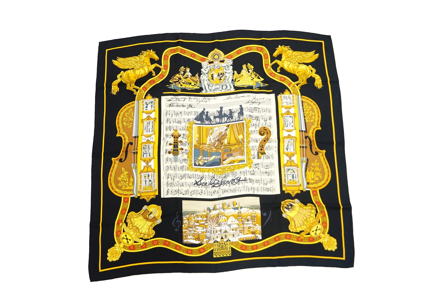 Hermes Carre 90 "In Salzburg" Musical Score Silk Scarf in Black and Multicolor