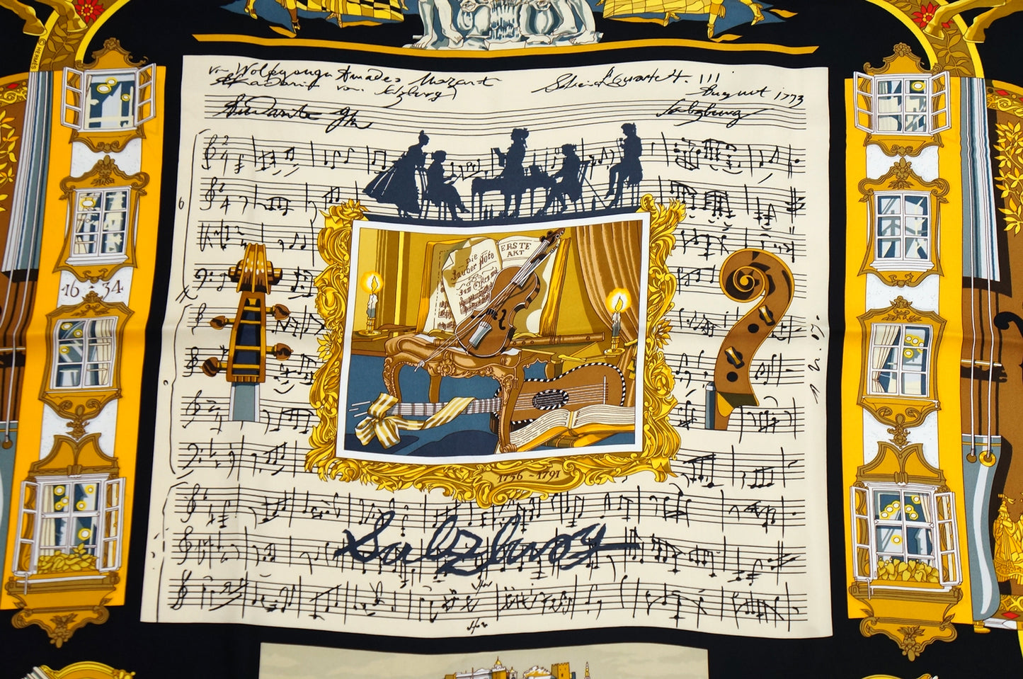 Hermes Carre 90 "In Salzburg" Musical Score Silk Scarf in Black and Multicolor