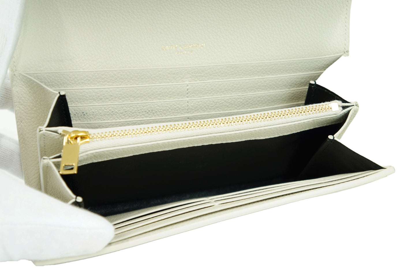 Yves Saint Laurent Cassandra White Leather Long Wallet