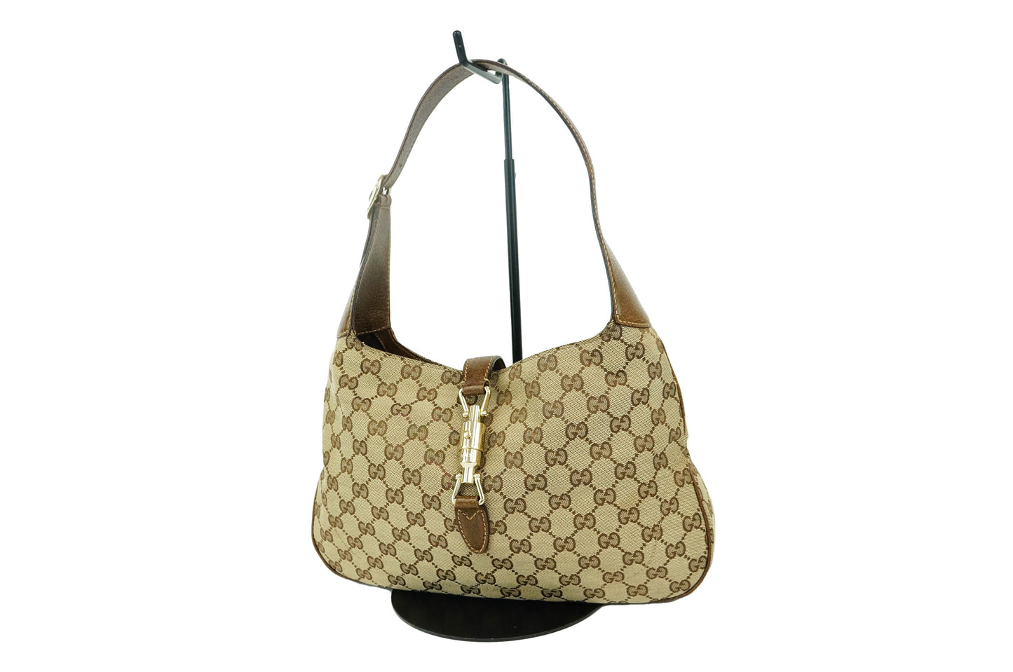 Gucci GG Web Jackie Line Canvas Brown Shoulder Bag