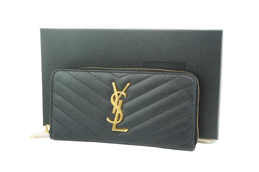 Yves Saint Laurent Cassandra Black Leather Zipper Wallet