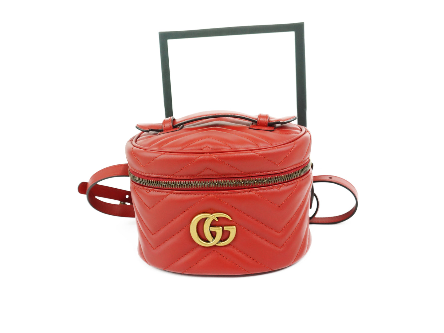 GUCCI Marmont Quilting Leather Red Mini Round Vanity Backpack Bag