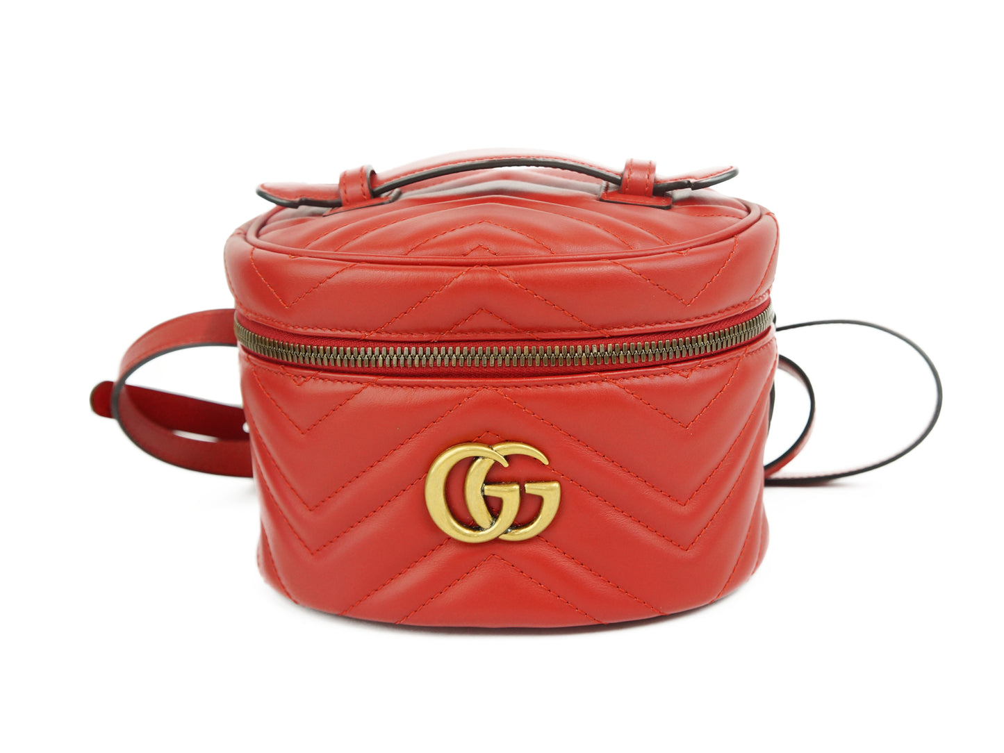 GUCCI Marmont Quilting Leather Red Mini Round Vanity Backpack Bag