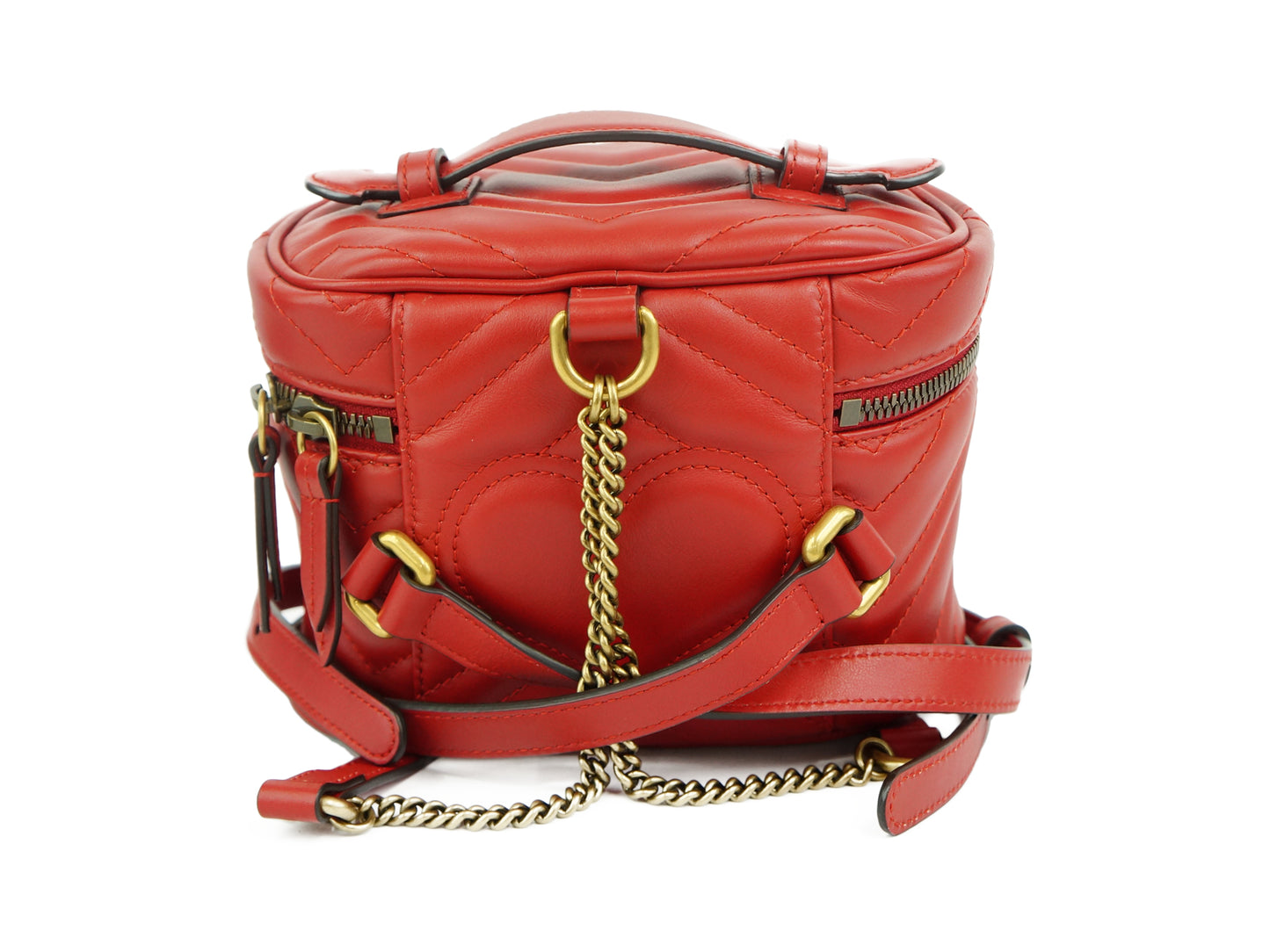 GUCCI Marmont Quilting Leather Red Mini Round Vanity Backpack Bag