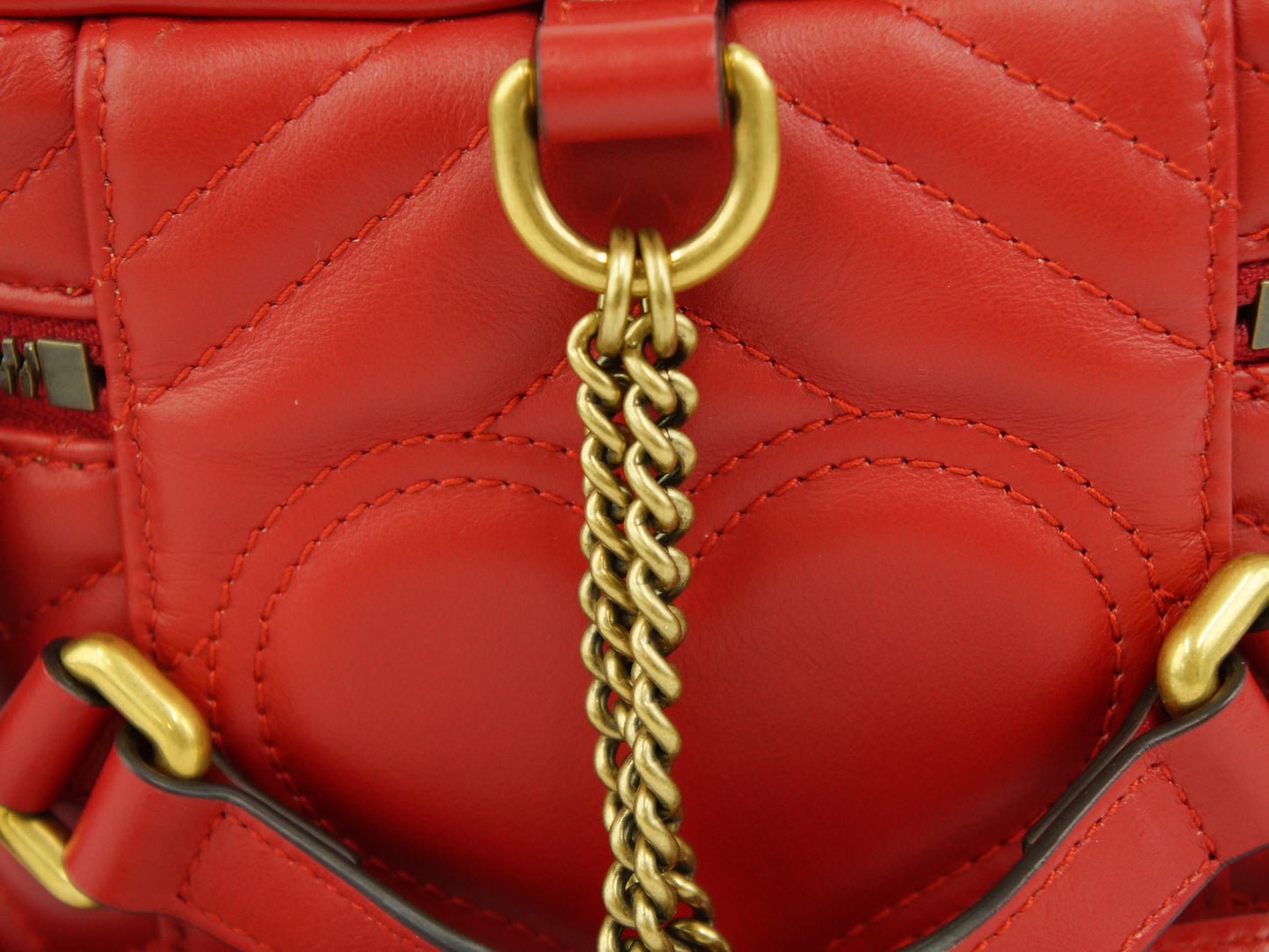 GUCCI Marmont Quilting Leather Red Mini Round Vanity Backpack Bag