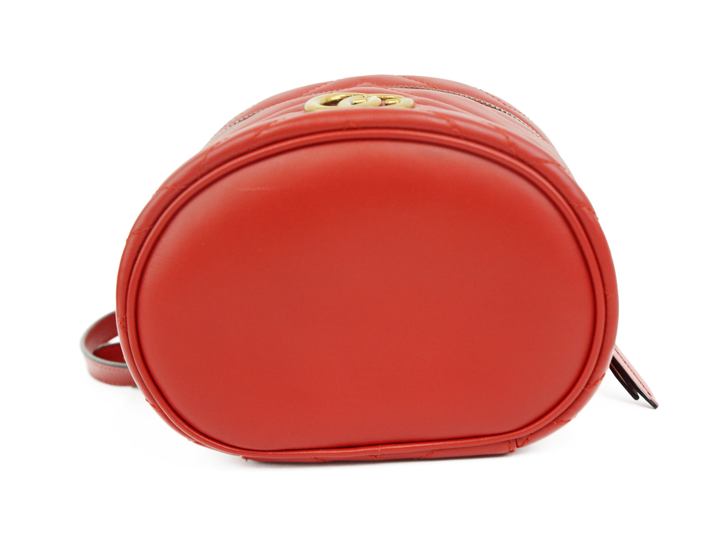 GUCCI Marmont Quilting Leather Red Mini Round Vanity Backpack Bag