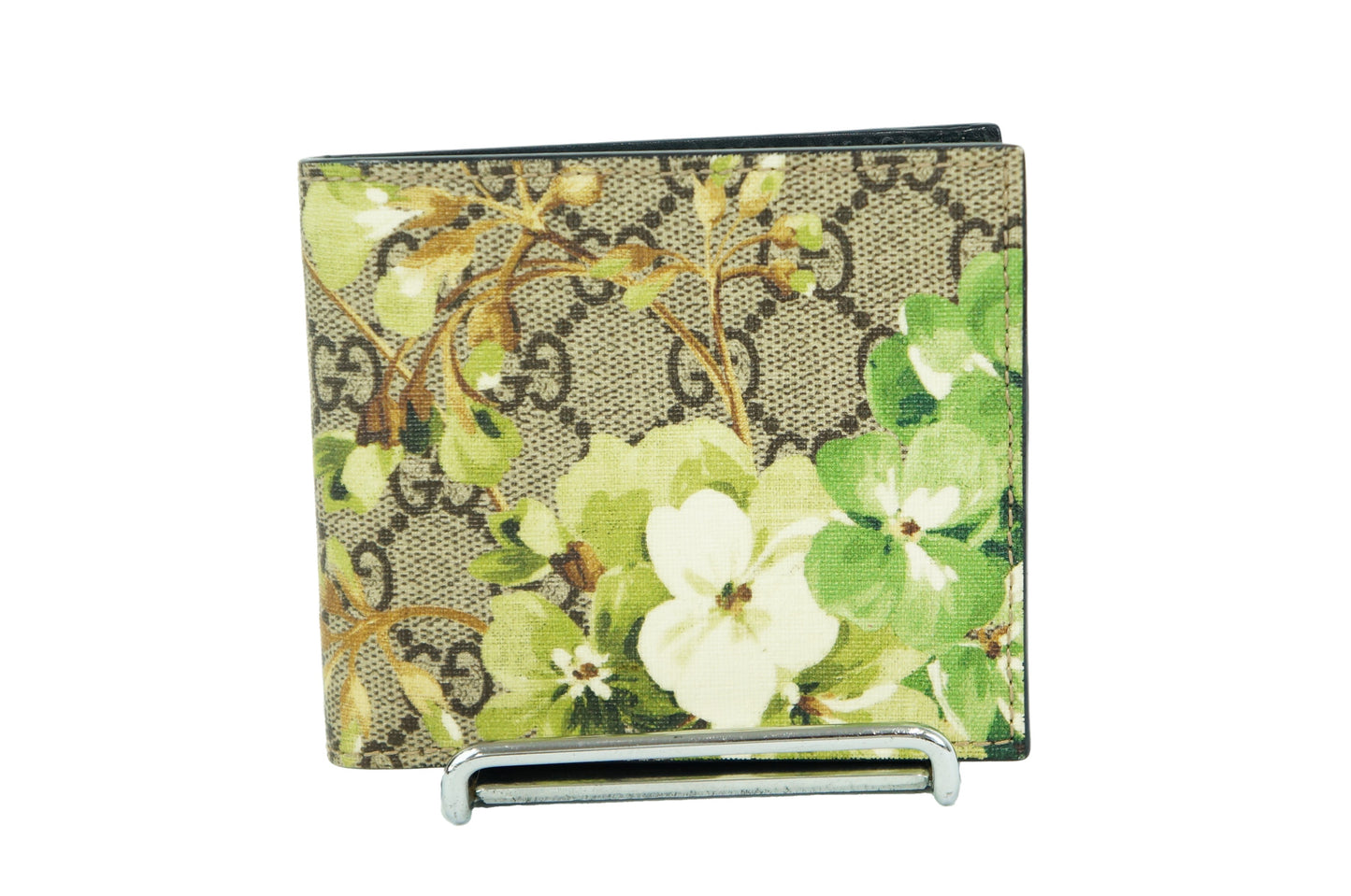 Gucci PVC Canvas GG Blooms Flora pattern Green Black Folded Leather Wallet