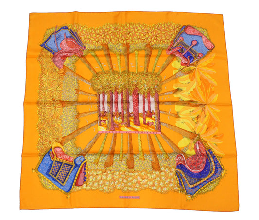 Hermes Carre 90 "Ombres et Lumieres" Silk Scarf in Orange and Multicolor