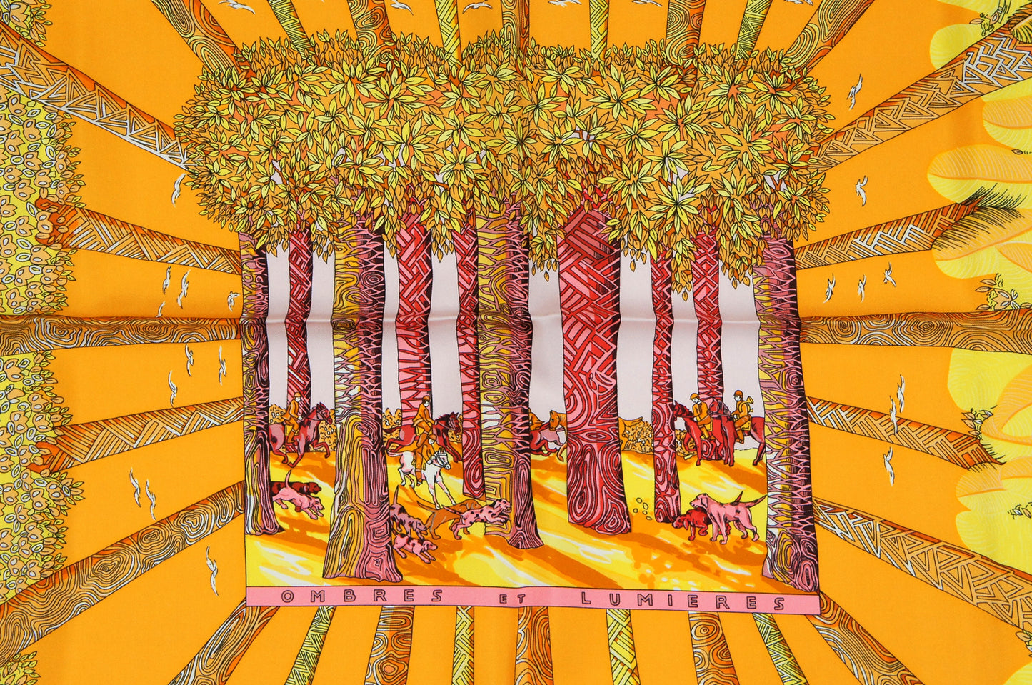 Hermes Carre 90 "Ombres et Lumieres" Silk Scarf in Orange and Multicolor