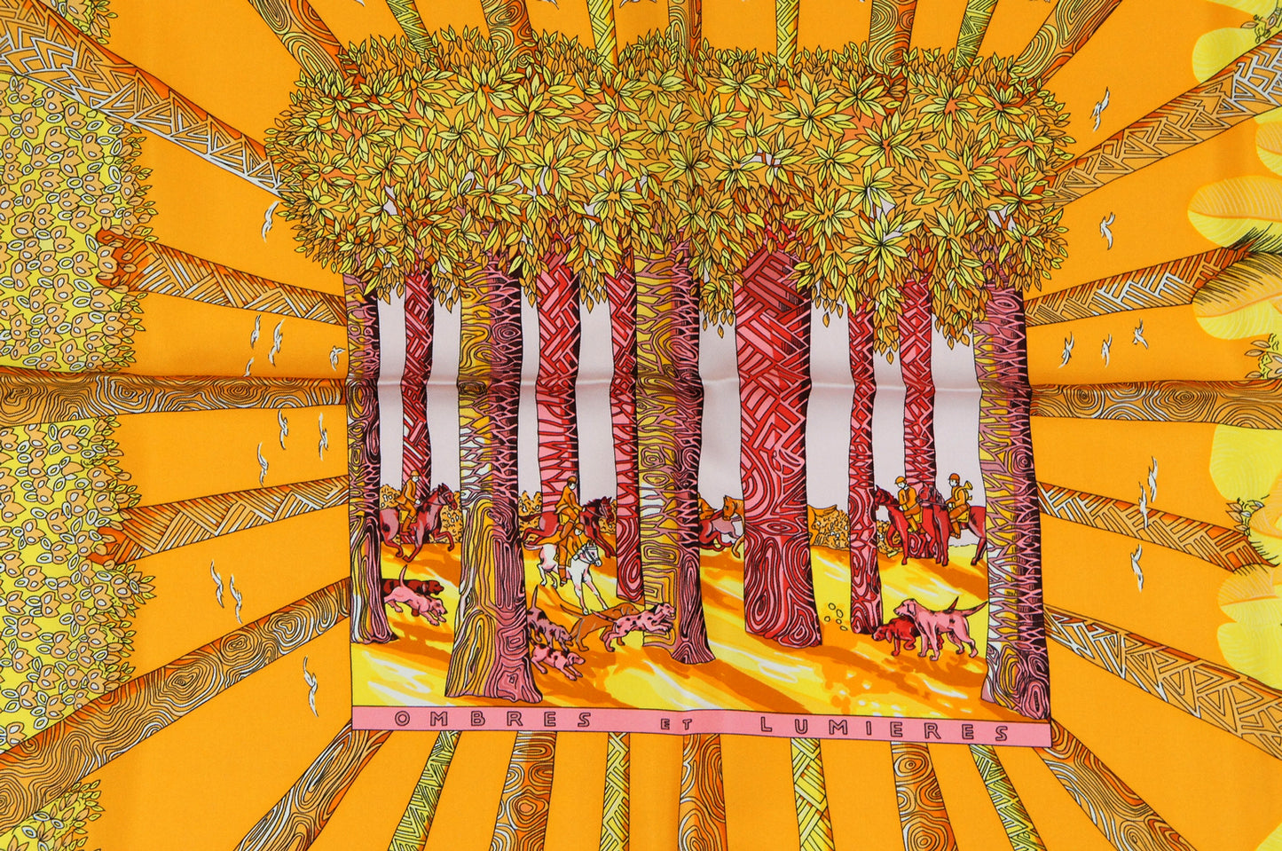 Hermes Carre 90 "Ombres et Lumieres" Silk Scarf in Orange and Multicolor