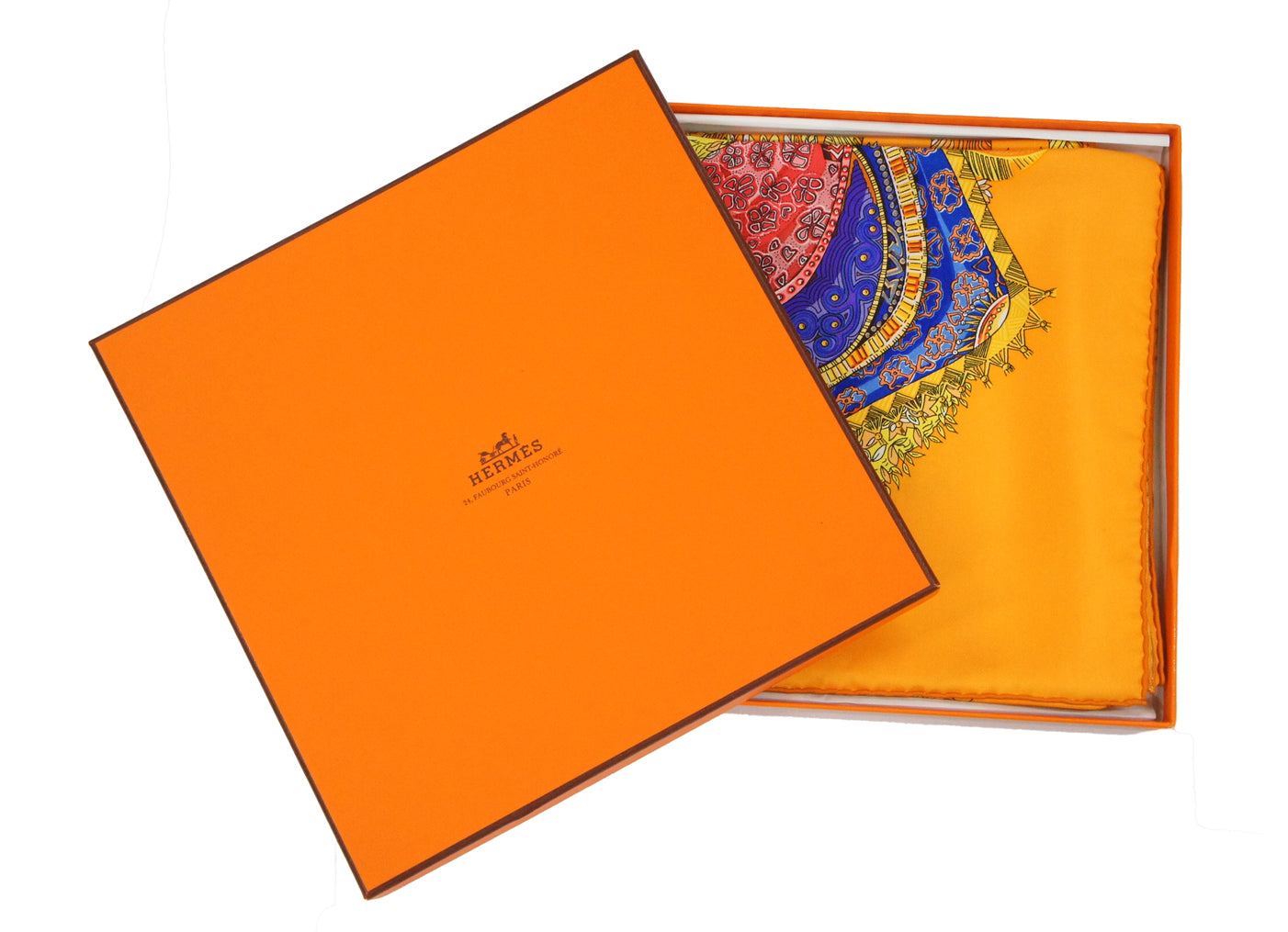 Hermes Carre 90 "Ombres et Lumieres" Silk Scarf in Orange and Multicolor