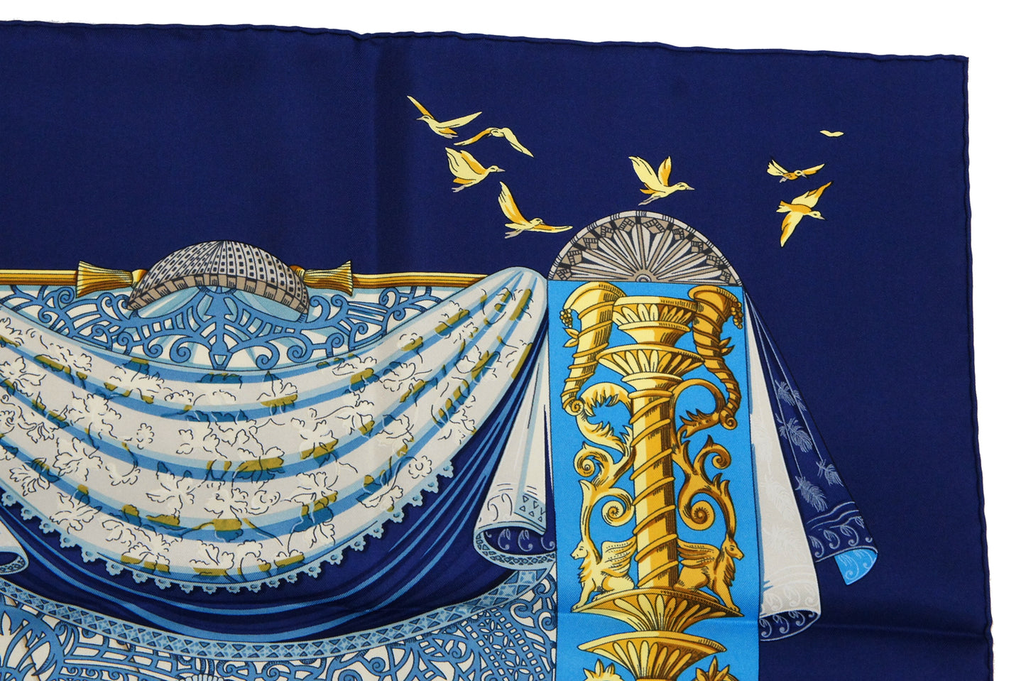 Hermes Carre 90 "L'Atlantide" Silk Scarf in Navy Blue and Multicolor