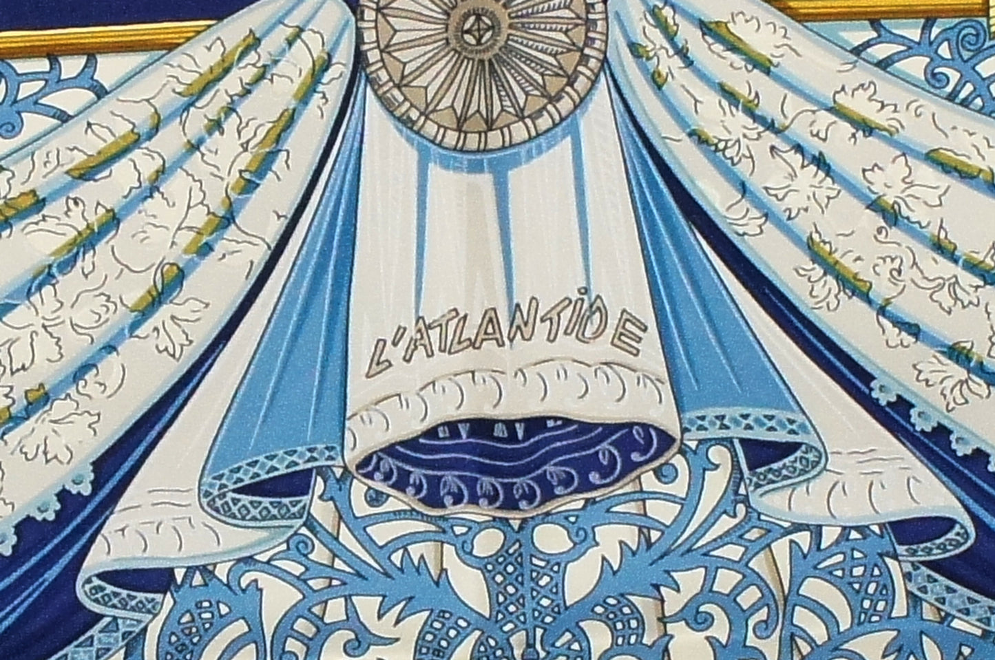 Hermes Carre 90 "L'Atlantide" Silk Scarf in Navy Blue and Multicolor