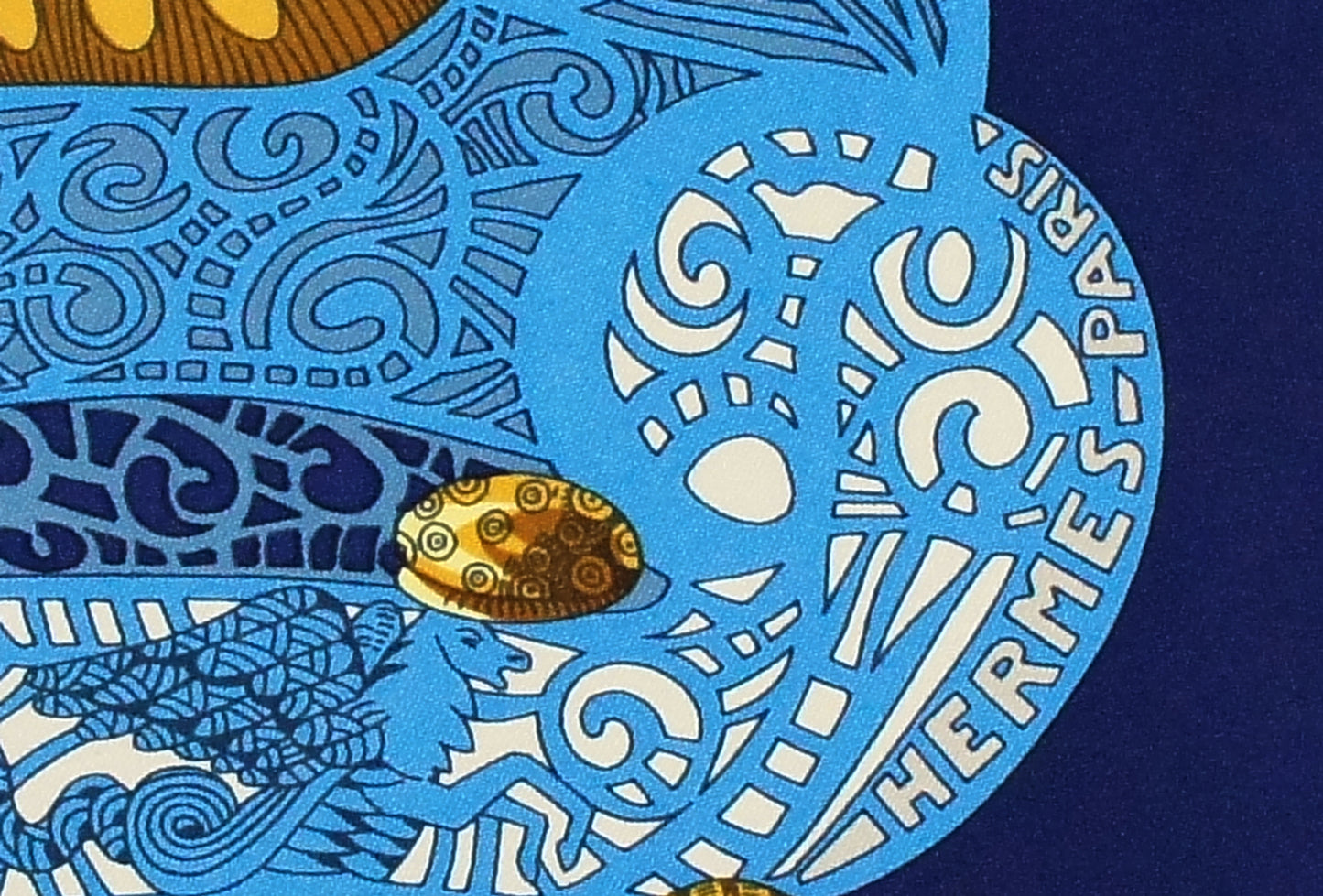 Hermes Carre 90 "L'Atlantide" Silk Scarf in Navy Blue and Multicolor