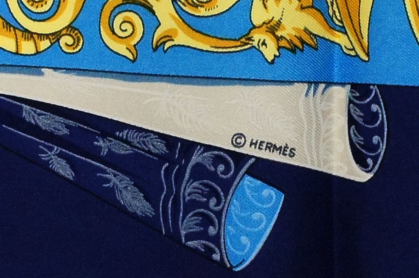 Hermes Carre 90 "L'Atlantide" Silk Scarf in Navy Blue and Multicolor