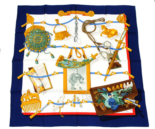 Hermes Carre 90 "Memoire d'Hermes" Silk Scarf in Navy and Multicolor