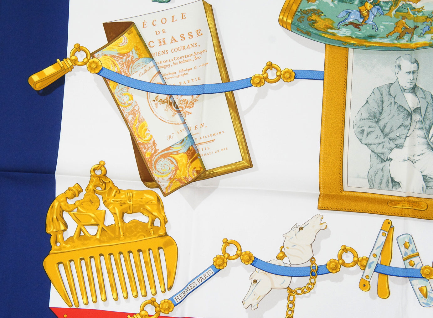 Hermes Carre 90 "Memoire d'Hermes" Silk Scarf in Navy and Multicolor