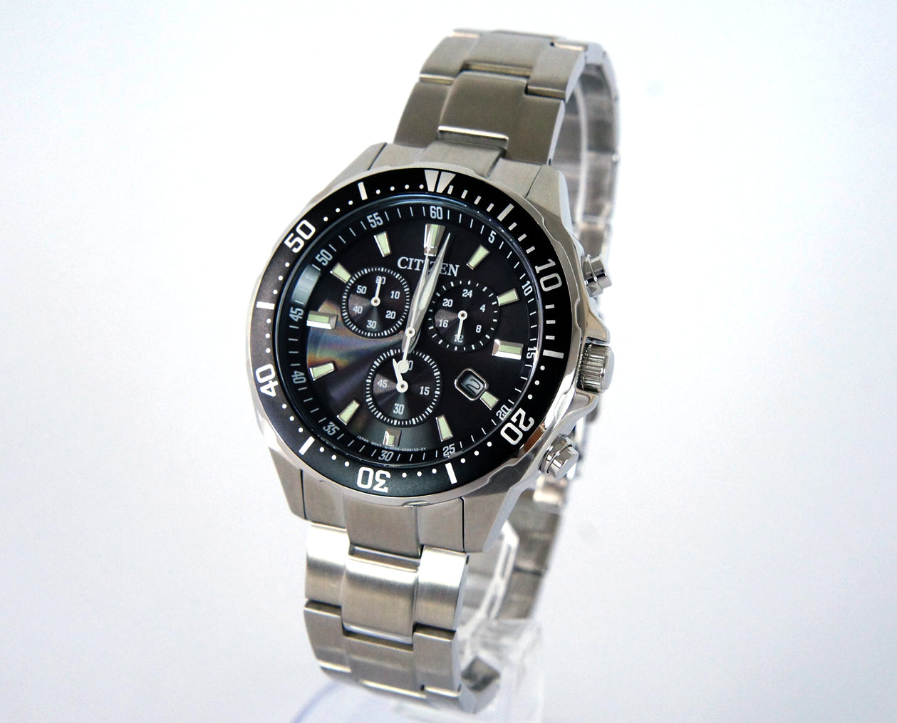 Eco-Drive Chronograph Men’s Watch – Stainless Steel, Black Dial / Free shipping