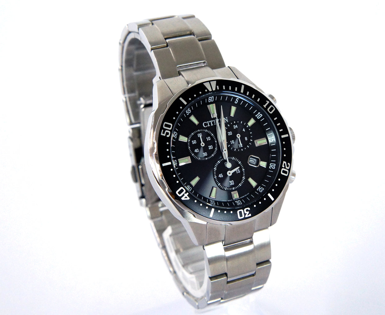 Eco-Drive Chronograph Men’s Watch – Stainless Steel, Black Dial / Free shipping