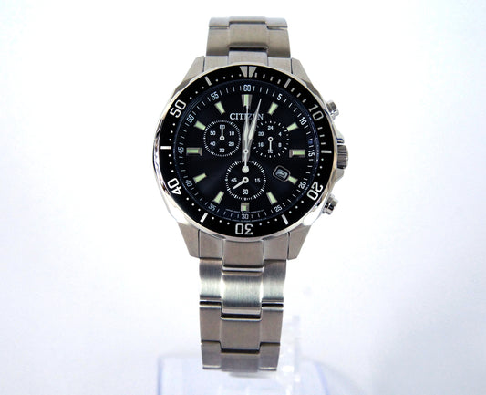 Eco-Drive Chronograph Men’s Watch – Stainless Steel, Black Dial / Free shipping