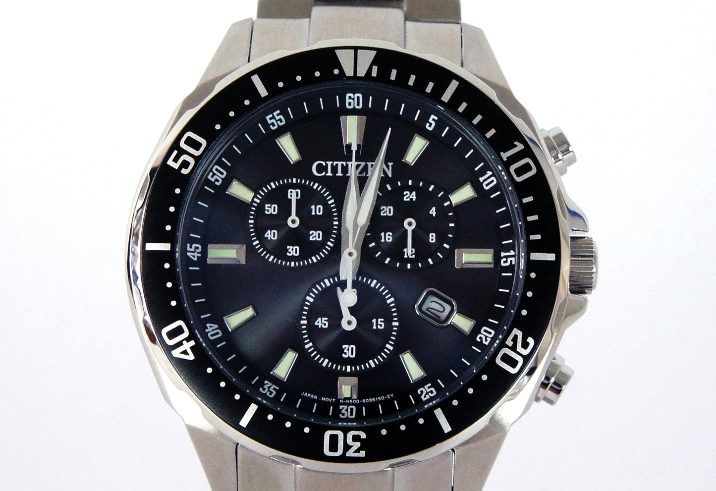Eco-Drive Chronograph Men’s Watch – Stainless Steel, Black Dial / Free shipping