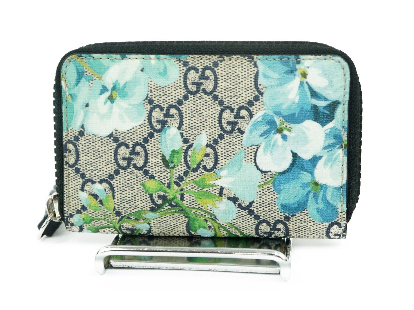 Gucci GG Supreme Blooms PVC Canvas Print Zip Coin Card Case Mini Wallet